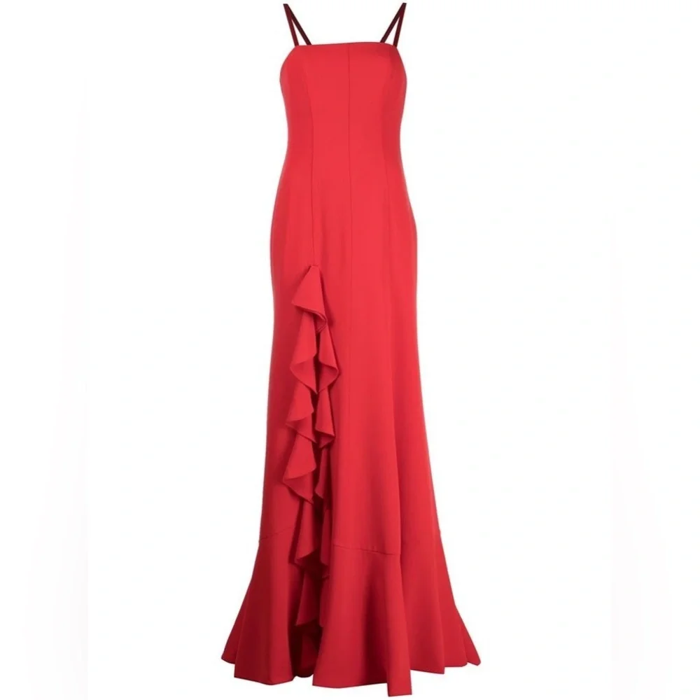 Cinq À Sept Women's Red Dilan Ruffle A Line Gown Ruby Red - Picture 2 of 10